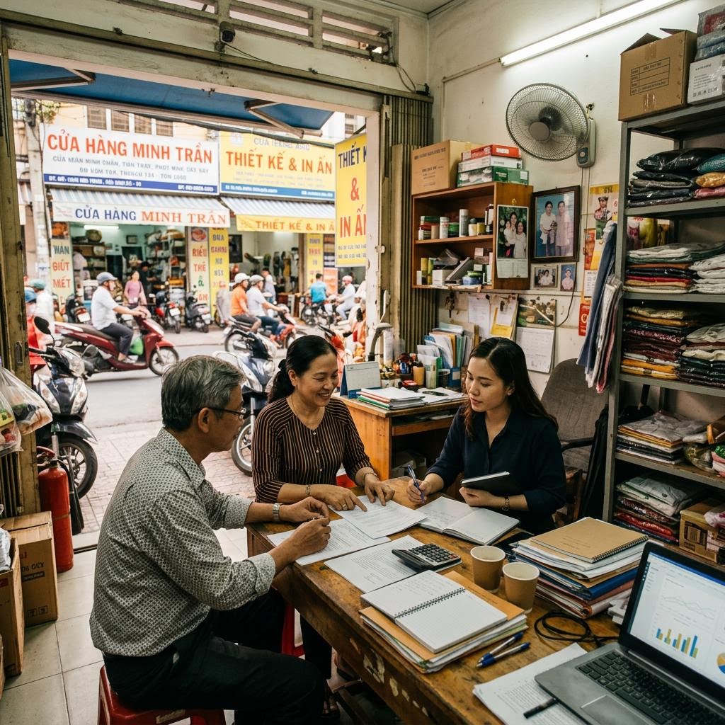 Vietnamese business owners consulting with a Vietpard advisor